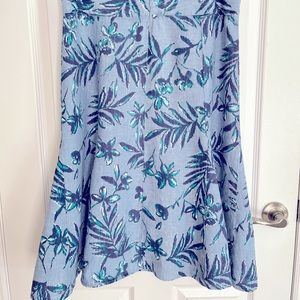 JM Collection 100% Linen Blue Tropical Print A-Line skirt.  Sz 10P